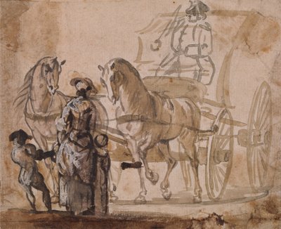 A Carriage and Pair, with Coachman by Paul Sandby